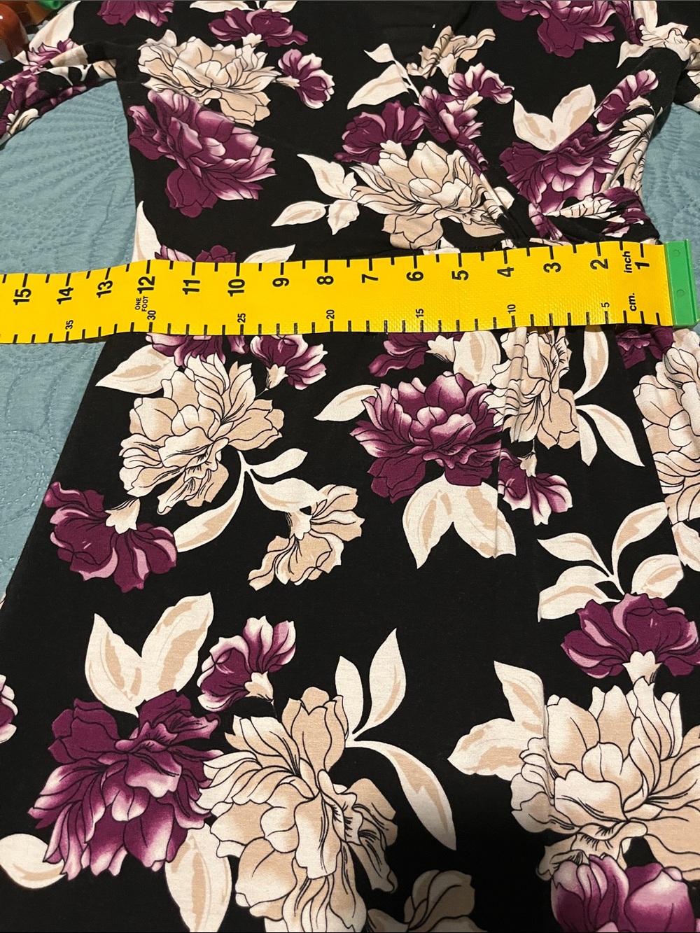 White House Black Market Black Floral Dress with Purple & Cream Blooms